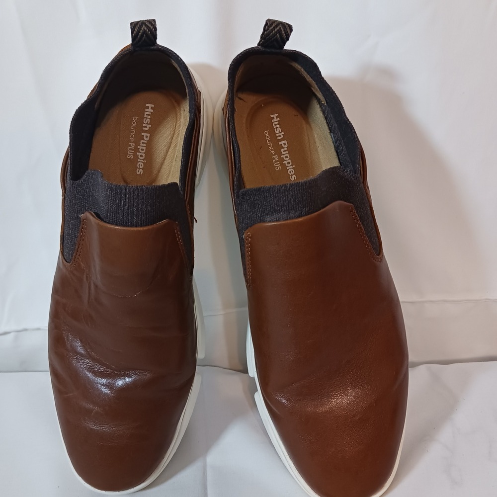 Hush Puppies Cooper Slip On Mens 10.5 Brown Excellent Bounce Plus Leather Shoe